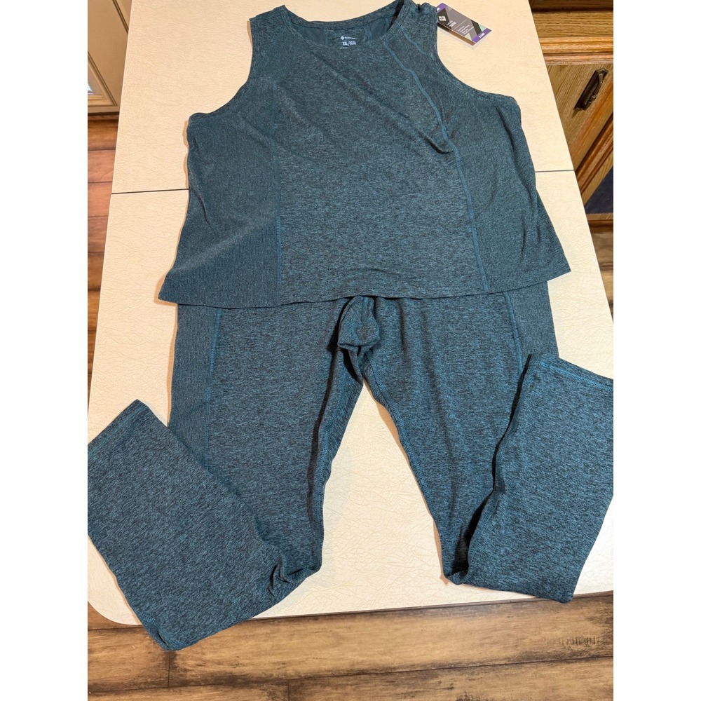 Member's Mark Womens Soft Rib Tank and Legging Set Teal Heather XXL 2 Piece NWT